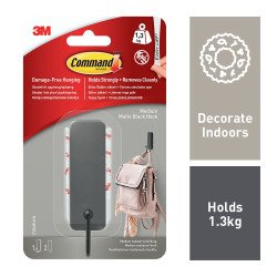 Crochet adhésif métal noir Command 3M jusqu'à 1,3 kg