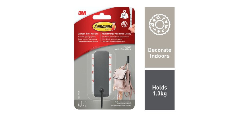 Crochet adhésif métal noir Command 3M jusqu'à 1,3 kg