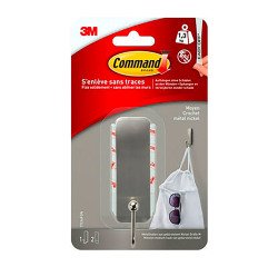 Crochet adhésif métal gris Command 3M jusqu'à 1,3 kg