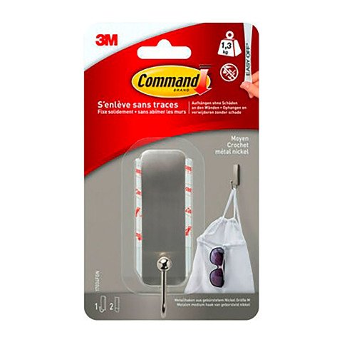 Gancho metálico adhesivo gris Command 3M hasta 1,3 kg