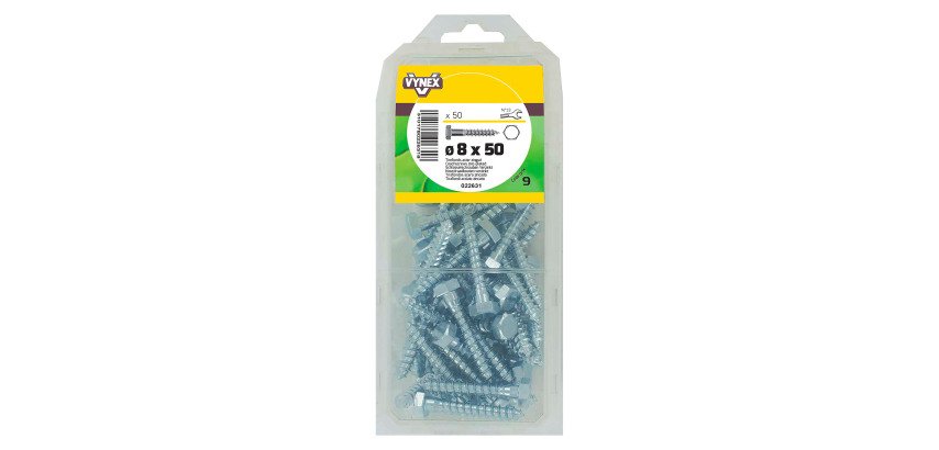 Tirefond acier zingué Ø 8 x L 50 mm - Paquet de 50