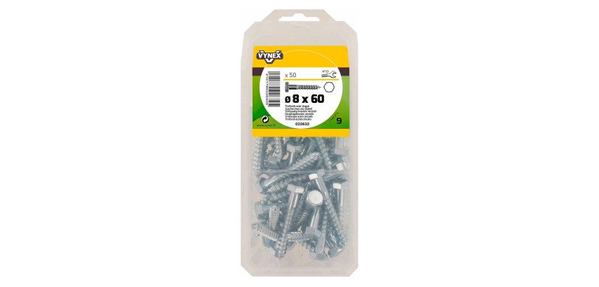 Tirefond acier zingué Ø 8 x L 60 mm - Paquet de 50
