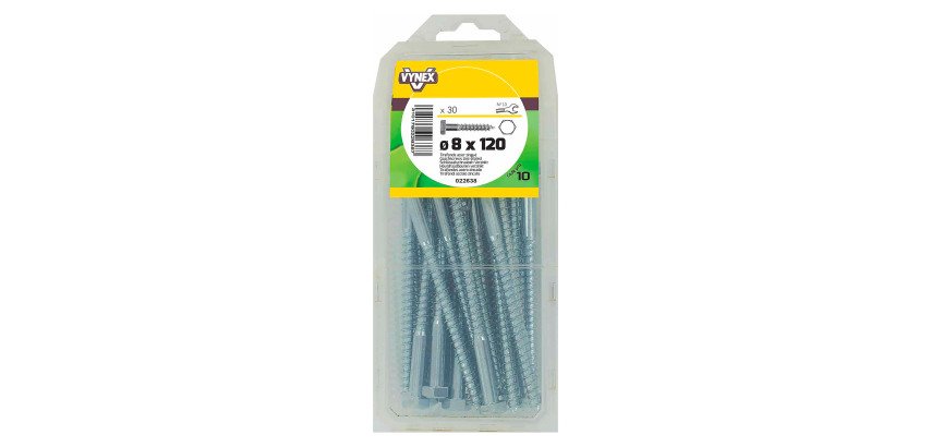 Tirefond acier zingué Ø 8 x L 120 mm - Paquet de 30