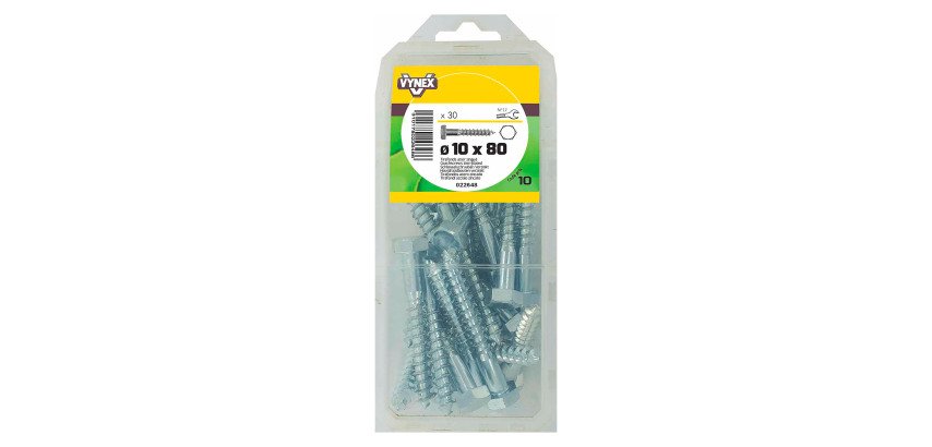 Tirefond acier zingué Ø 10 x L 80 mm - Paquet de 30