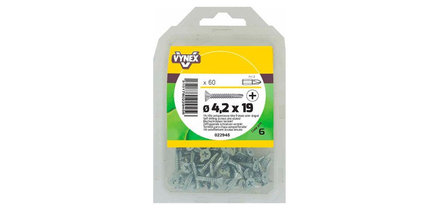 Vis tôle autoperceuse tête fraisée cruci acier zingué Ø 4,2 x L 19 mm - Paquet de 60