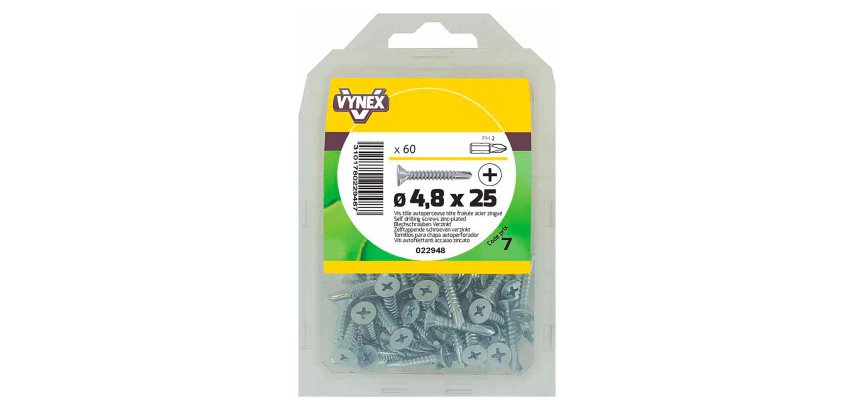 Vis tôle autoperceuse tête fraisée cruci acier zingué Ø 4,8 x L 25 mm - Paquet de 60