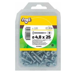 Vis tôle autoperceuse tête cylindrique cruci acier zingué Ø 4,8 x L 25 mm - Paquet de 120