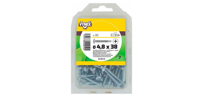 Vis tôle autoperceuse tête cylindrique cruci acier zingué Ø 4,8 x L 38 mm - Paquet de 80