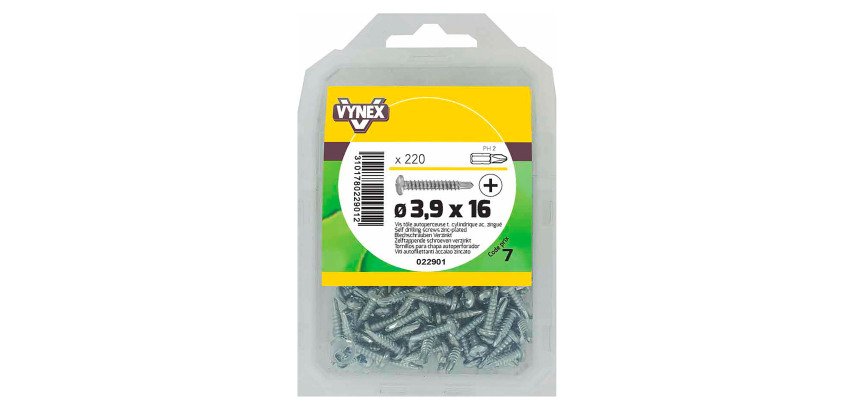 Vis tôle autoperceuse tête cylindrique cruci acier zingué Ø 3,9 x L 16 mm - Paquet de 220