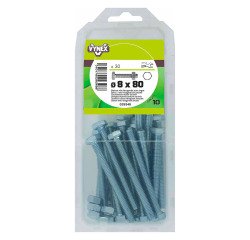 Hexagonal head bolt, zinc-plated steel Ø 8 x L 80 mm - Pack of 30