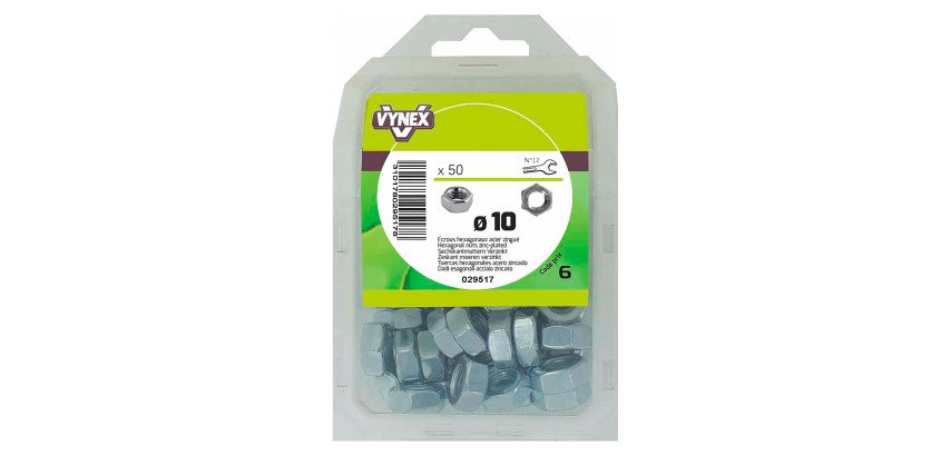 Écrou hexagonal acier zingué Ø 10 mm - Paquet de 50