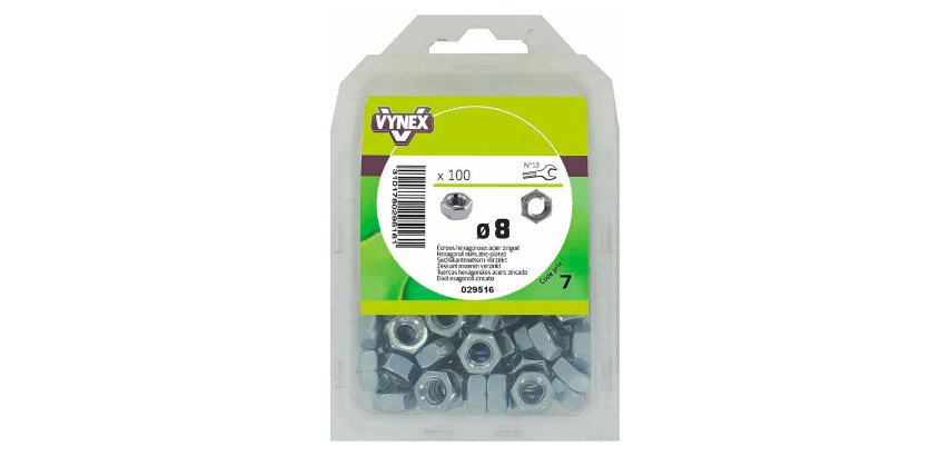 Écrou hexagonal acier zingué Ø 8 mm - Paquet de 100