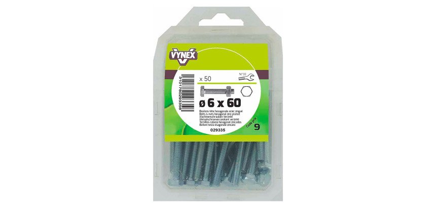 Boulon tête hexagonale acier zingué Ø 6 x L 60 mm - Paquet de 50