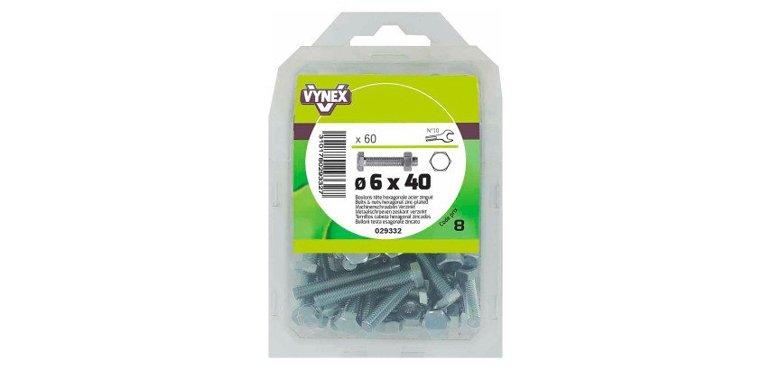 Boulon tête hexagonale acier zingué Ø 6 x L 40 mm - Paquet de 60