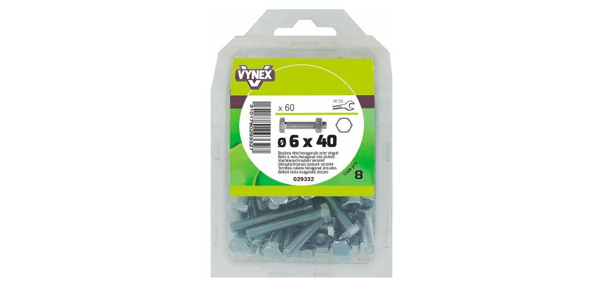 Boulon tête hexagonale acier zingué Ø 6 x L 40 mm - Paquet de 60