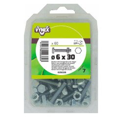 Boulon tête hexagonale acier zingué Ø 6 x L 30 mm - Paquet de 60