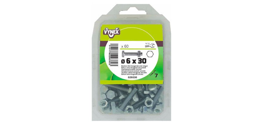 Boulon tête hexagonale acier zingué Ø 6 x L 30 mm - Paquet de 60