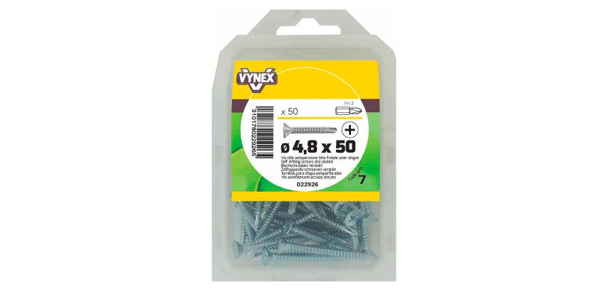 Vis tôle autoperceuse tête fraisée cruci acier zingué Ø 4,8 x L 50 mm - Paquet de 50
