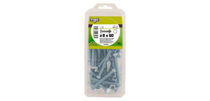 Boulon tête hexagonale acier zingué Ø 8 x L 60 mm - Paquet de 40