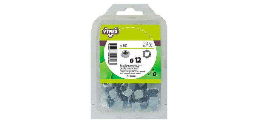 Écrou hexagonal acier zingué Ø 12 mm - Paquet de 50