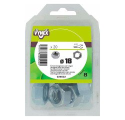 Écrou hexagonal acier zingué Ø 18 mm - Paquet de 20