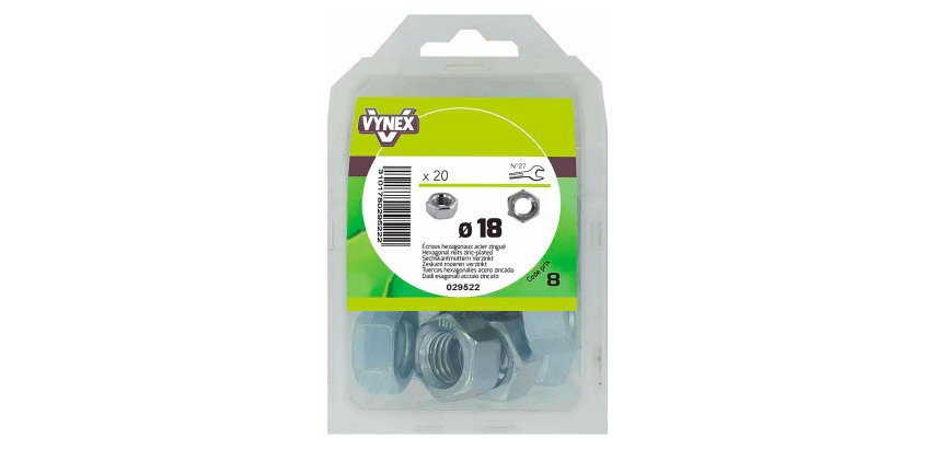 Écrou hexagonal acier zingué Ø 18 mm - Paquet de 20