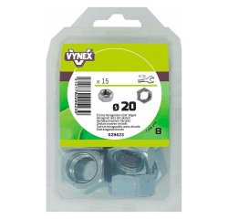 Écrou hexagonal acier zingué Ø 20 mm - Paquet de 15