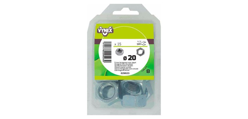 Écrou hexagonal acier zingué Ø 20 mm - Paquet de 15