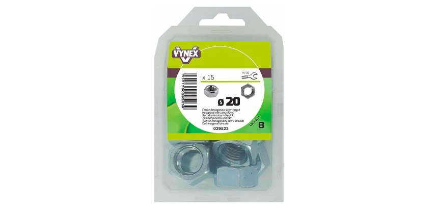 Écrou hexagonal acier zingué Ø 20 mm - Paquet de 15