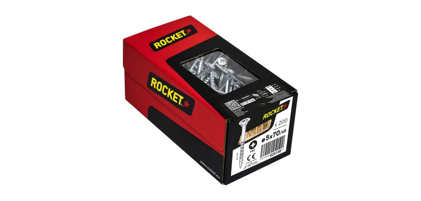 Vis Rocket tête fraisée pozi acier zingué, filetage partiel Ø 5 x L 70/45 mm - Boîte de 200