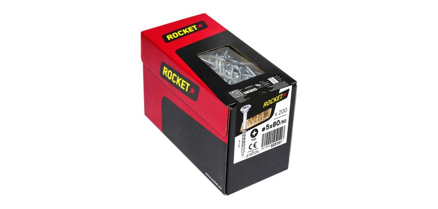 Vis Rocket tête fraisée pozi acier zingué, filetage partiel Ø 5 x L 80/50 mm - Boîte de 200