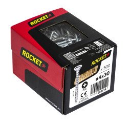 Vis Rocket tête fraisée pozi acier zingué, filetage complet Ø 4 x L 30 mm - Boîte de 500