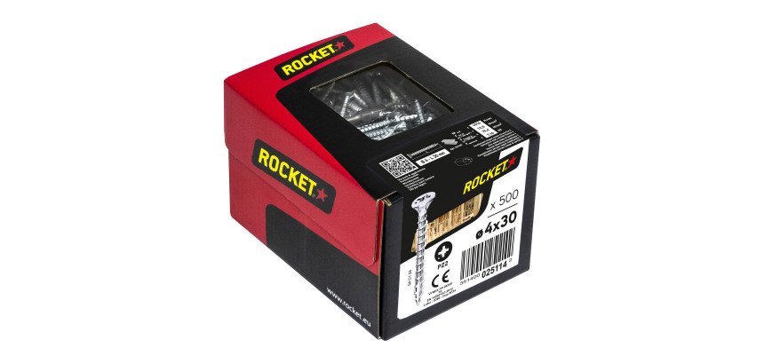 Vis Rocket tête fraisée pozi acier zingué, filetage complet Ø 4 x L 30 mm - Boîte de 500