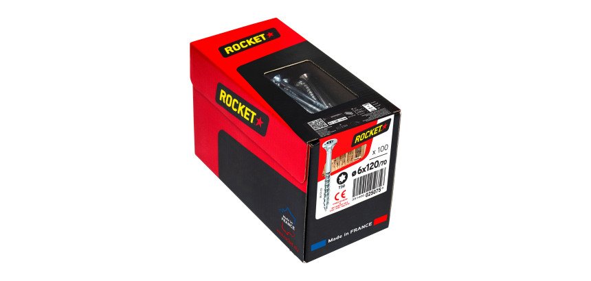 Vis Rocket tête fraisée étoile acier zingué, filetage partiel Ø 6 x L 120/70 mm - Boîte de 100