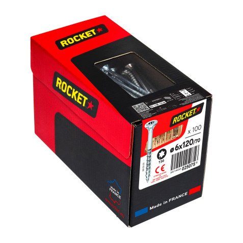 Vis Rocket tête fraisée étoile acier zingué, filetage partiel Ø 6 x L 120/70 mm - Boîte de 100