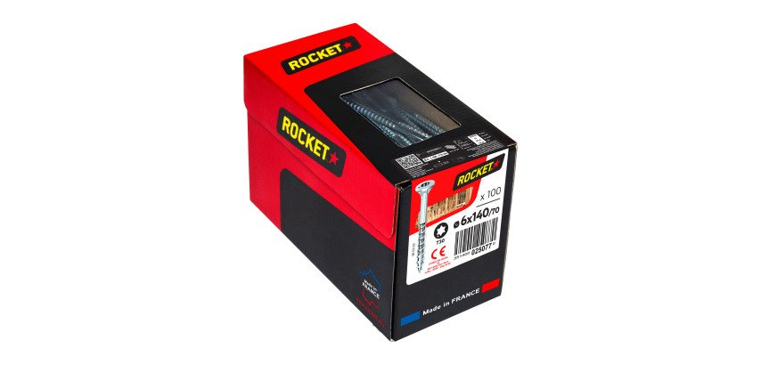 Vis Rocket tête fraisée étoile acier zingué, filetage partiel Ø 6 x L 140/70 mm - Boîte de 100