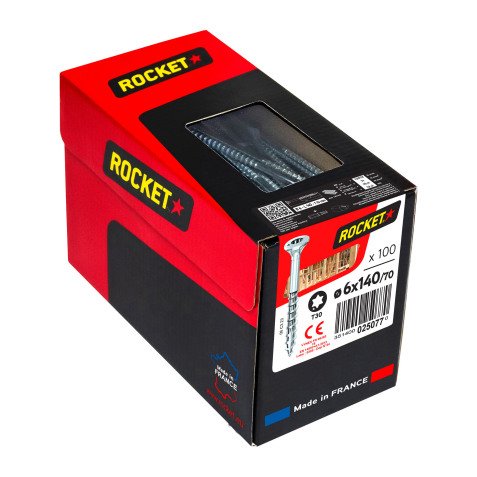 Vis Rocket tête fraisée étoile acier zingué, filetage partiel Ø 6 x L 140/70 mm - Boîte de 100