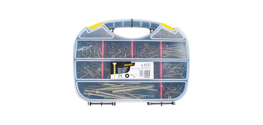 Vis à bois Rocket tête fraisée Pozidriv acier bichromaté - Mallette de 600