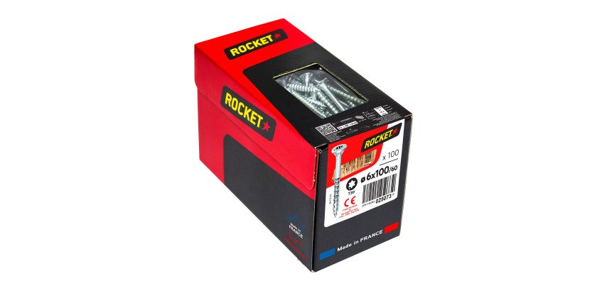 Vis Rocket tête fraisée étoile acier zingué, filetage partiel Ø 6 x L 100/60 mm - Boîte de 150
