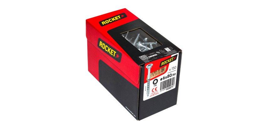 Vis Rocket tête fraisée étoile acier zingué, filetage partiel Ø 6 x L 80/50 mm - Boîte de 150