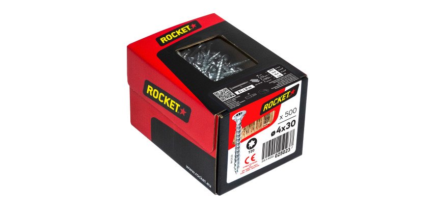 Screw for wood Rocket with countersunk Torx (star) head, zinc-plated steel, full thread - Box of 500