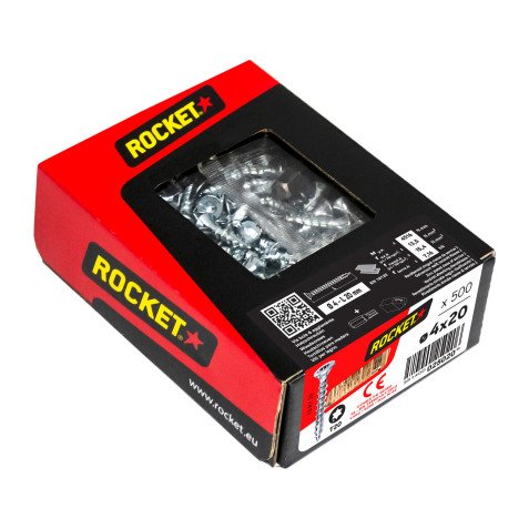 Vis Rocket tête fraisée étoile acier zingué, filetage total Ø 4 x L 20 mm - Boîte de 500