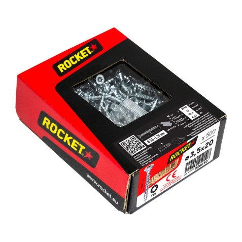 Vis Rocket tête fraisée étoile acier zingué, filetage total Ø 3,5 x L 20 mm - Boîte de 500