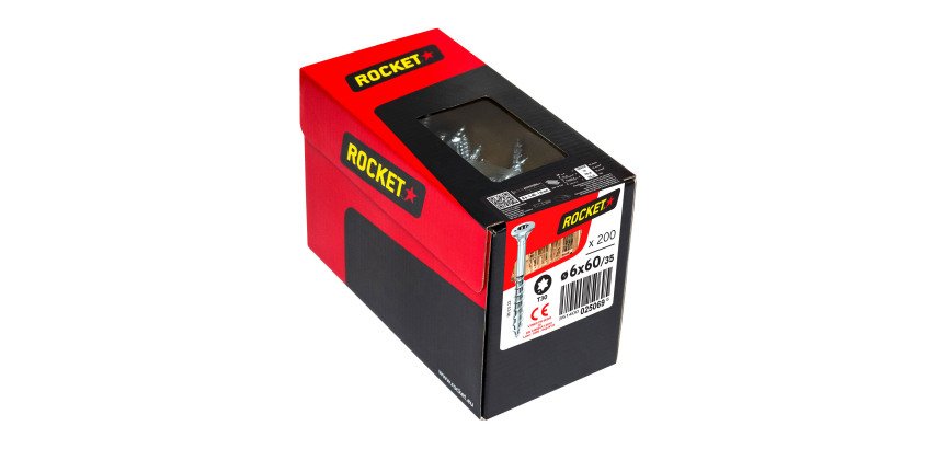 Vis Rocket tête fraisée étoile acier zingué, filetage partiel Ø 6 x L 60/35 mm - Boîte de 200