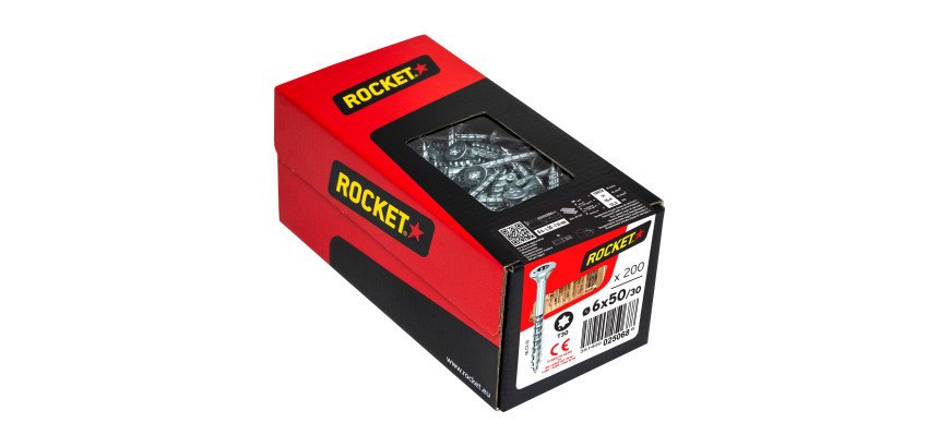 Vis Rocket tête fraisée étoile acier zingué, filetage partiel Ø 6 x L 50/30 mm - Boîte de 200