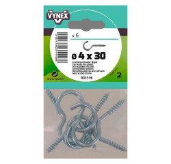 Screw-in hook zinc-plated steel Ø 4 x L 30 mm - Pack of 6