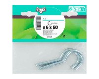 Crochet à vis acier zingué Ø 6 x L 50 mm - Sachet de 2
