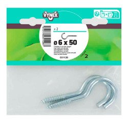 Hook screw zinc-plated steel Ø 6 x L 50 mm - Pack of 2