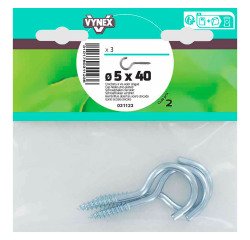 Hook with galvanized steel screw Ø 5 x L 40 mm - Pack of 3