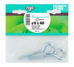 Piton à vis acier zingué Ø 6 x L 60 mm - Sachet de 2